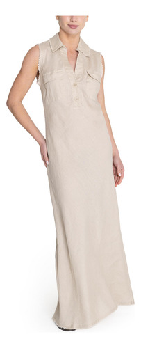 Vestido Lino Orgánico Beige Moai Mujer Rockford