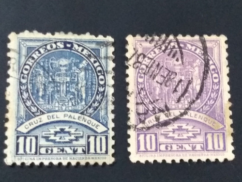 Timbre Postal México 10 Centavos 2 Piezas Cruz Palenque 1937