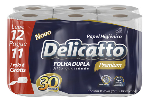 Delicatto Folha Dupla Premium papel higiênico neutro 12 rolos 30m