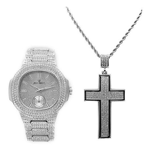 Hip Hop Bling Rectangular Famosa Plata Reloj Para Hombre Con