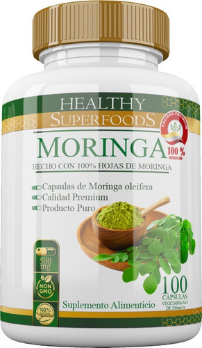 Healthy Superfoods Moringa Pura Premium 100 Capsulas 500mg Sabor Natural