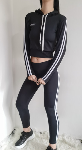 Conjunto Térmico Con Tiras Buzo Bordado Capucha + Leggins