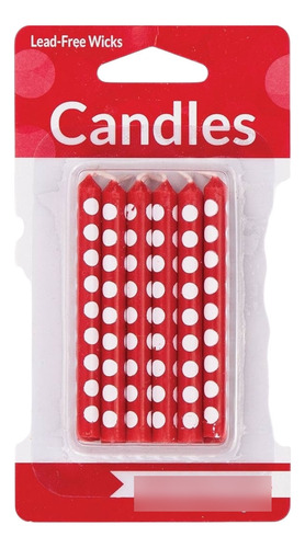 Velas De Cumpleaños Rojas Con Puntos Blancos