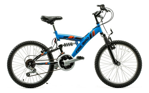 Mountain bike infantil Fire Bird Doble suspensión R20 18v frenos v-brakes color azul con pie de apoyo  