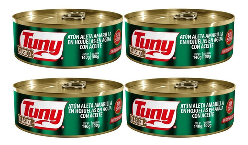 4 Atún Tuny Clásico En Agua Con Aceite 140 Gr C/u