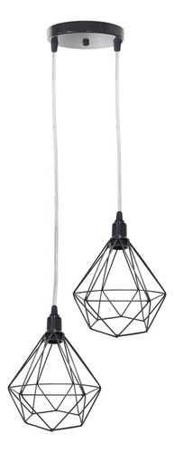 Lustre Pendente Aramado Cabo Cristal Duplo Diamante Preto