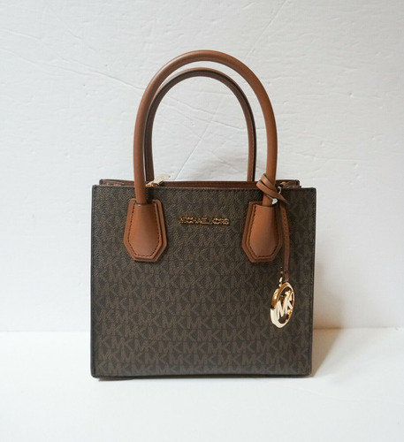 Bolsa Tote Michael Kors Mercer Café Chica Acabado de los herrajes Dorado Color Marrón oscuro Diseño de la tela Liso