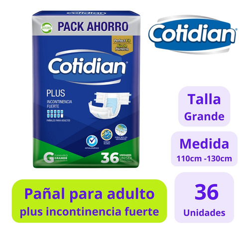 Cotidian Pañales Adulto Plus Inc.fuerte Talla G - 1x36uds