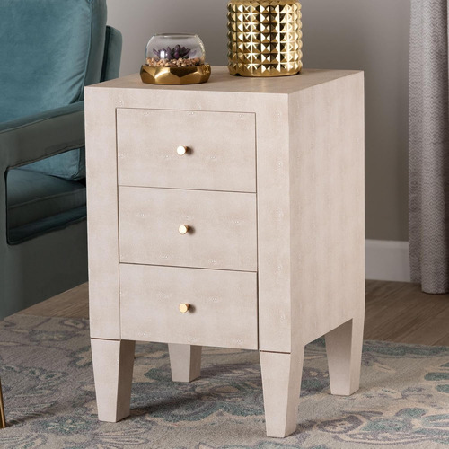 Mesa Auxiliar Moderna Beige Con 3 Cajones