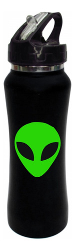 Termo Pitillo Alien Extraterr Botilito Aluminio Negro 650ml