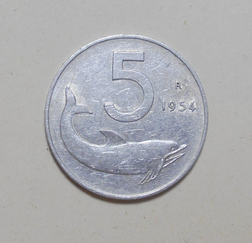 Italia 5 Liras 1954 R - Delfin - Km#92