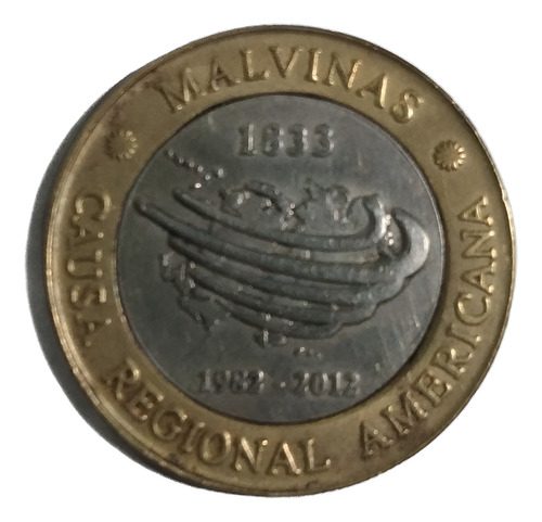 Moneda Conmemorativa Malvinas Argentinas 2 Pesos Año 2012 (Usado)