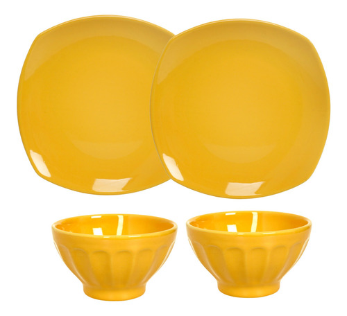 Vajilla Set X 4 Plato Postre Bowl Cuencos Cerámica Facetado 