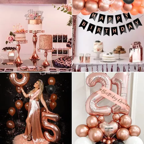 Decoraciones de 50 cumpleaños para hombres y mujeres, globos de 50  cumpleaños de oro negro, globos de guirnalda de feliz cumpleaños,  decoración de oro