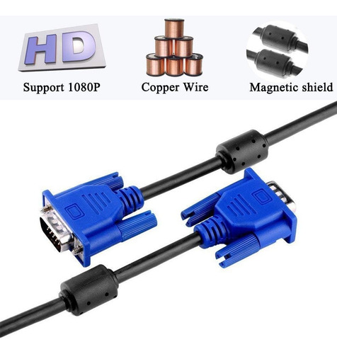 Cable Vga 15 Pines Macho A Macho 1.5 Metros Con Filtro