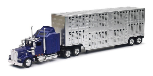 Kenworth W900 Escala 1/43 Con Caja Ganadera Marca New Ray Color Azul