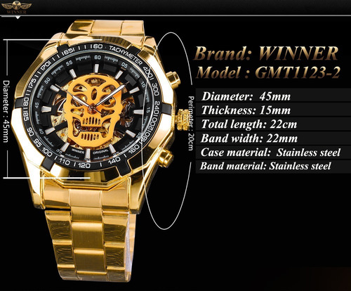 Imagen 4 de 6 de Winner Men Reloj Automático Con Diseño De Calavera Luminosa