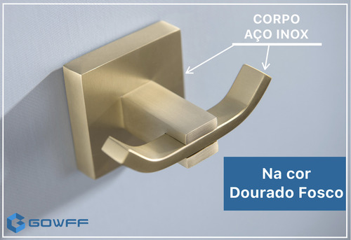 Kit Acessório Quadrado Aço Inox Dourado Fosco Banh. 4 Peças