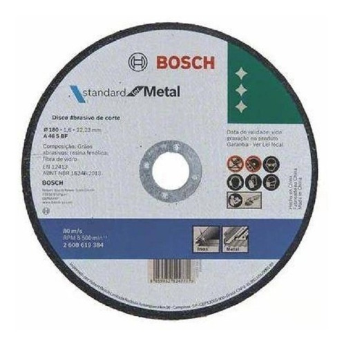 Disco De Corte 180x1,6mm P/metal 2608619384 Bosch 10 Peças