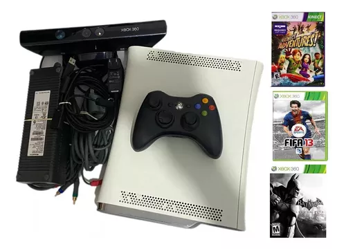 Xbox 360 Bloqueado (Usado) em ótimo estado + 1 controle original e 1  paralelo + 10 jogos originais + Kinect + duas baterias e carregadores.