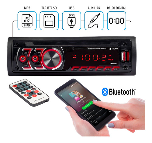 Stereo Auto Micro Sd Mp3 Usb Radio Fm Fijo Bluetooth Autoestereo Control Remoto Manos Libres