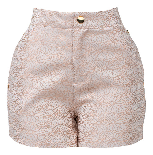 Short De Vestir Corto Casual Bordado Floral Satinado Fresco