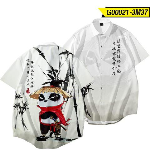 Camisa Streetwear De Estilo Chino Con Estampado De Panda Sam