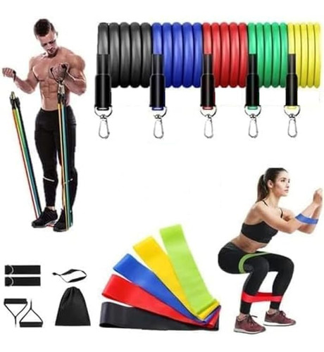 Kit 11 Extensor Elástico + Kit 5 Miniband Premium,