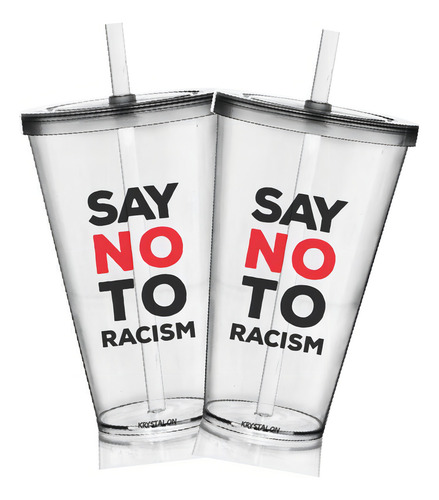 Kit 2 Copos Com Tampa E Canudo Personalizados Say No Racism