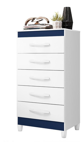 Cômoda Esmeralda 5 Gavetas - Móveis Albatroz Cor Branco/azul Matte
