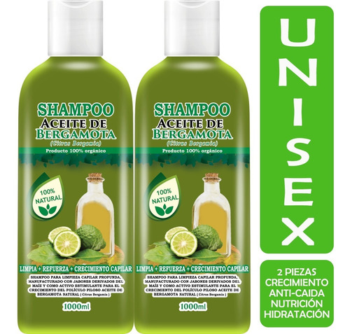Shampoo Aceite De Bergamota Orgánico 1000ml 2 Piezas