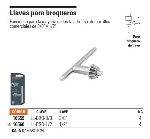 Llave Para Broquero 1/2' Para Taladros Y Rotomartillos
