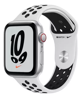Apple Watch Nike SE (GPS + Cellular, 44mm) - Caja de aluminio color plata - Correa deportiva Nike Platino puro/Negro
