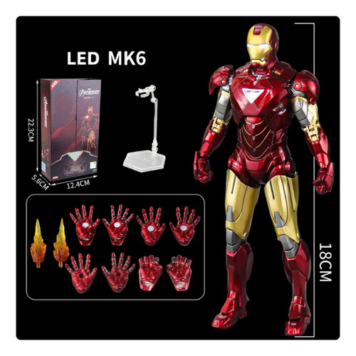 Figura de acción Iron Man Mark 6 Marvel Led Version 18 cm
