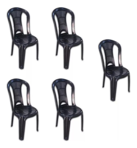 Combo 5 Sillas Reina Mascardi Negro Plastico Apilable