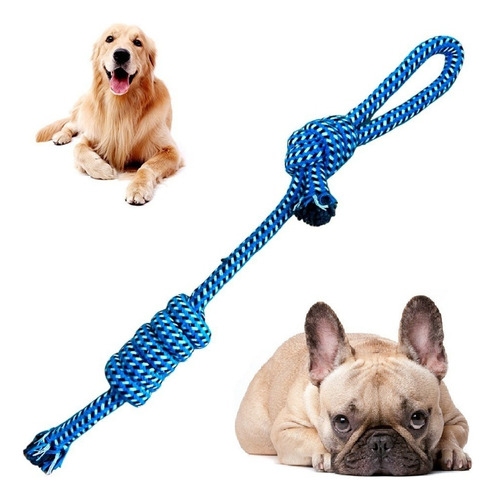 Bolinha Pet Cachorro Gato Brinquedo Bola Interativo Mordedor Cor Azul Trança 43 Cm