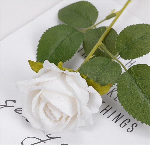 1pz Rosa Artificial 52cm Decoracion Fiesta Boda Centro Mesa Blanco