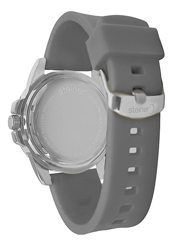 Reloj De Caballero Con Fechador Steiner 43mm Acero Inoxidabl Correa Gris Bisel Plateado Fondo Gris oscuro