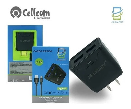 5 Cargador De Pared Tipo C Jie Smart 2.1 Amp. 2 Entradas Usb