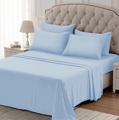 Juego de sábanas Linea Blancaok Hotelera Onix color celeste con diseño lisa para colchón de 200cm x 140cm x 30cm