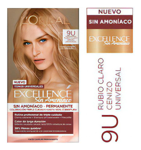  L'Oréal Excellence Coloracion triple cuidado sin amoníaco Rubio Claro Universal 9u