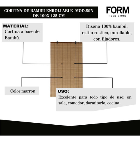 Cortina De Bambú Natural 100x125