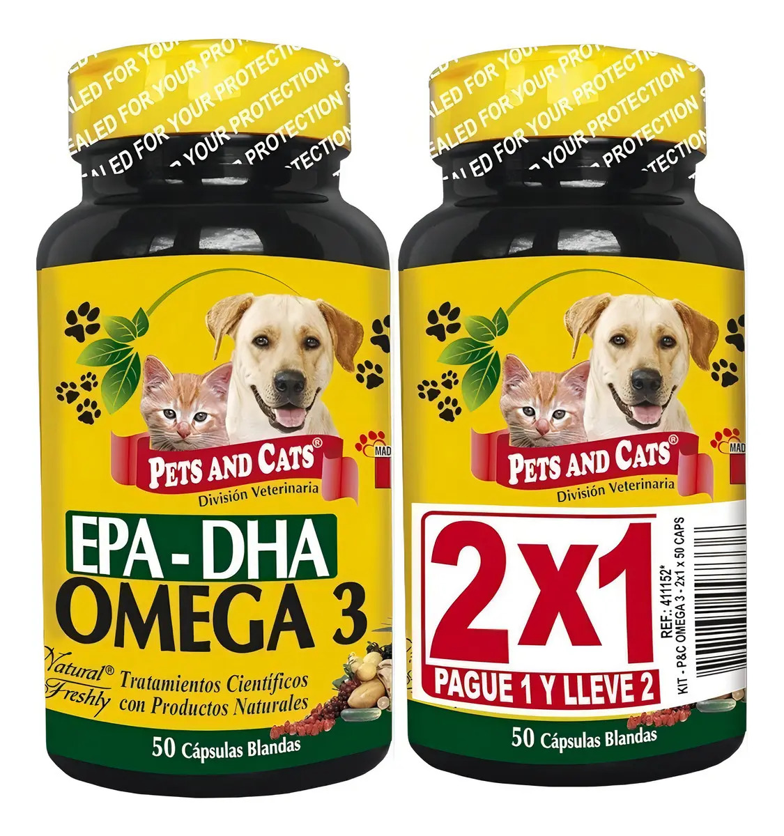 Natural Freshly Omega 3 Perros Cápsulas Blandas DHA EPA X2 Frascos 50u