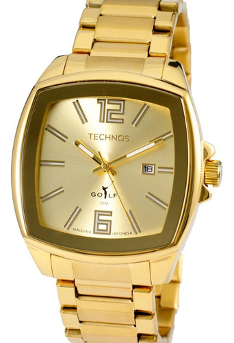 Relogio Technos Masculino Quadrado Golf Dourado