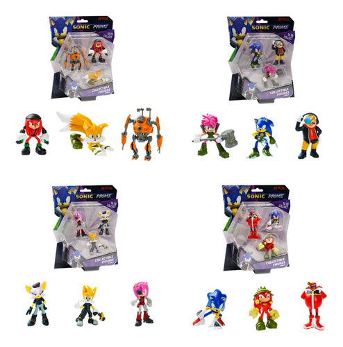 Sonic Prime Figuras 6.5cm Pack X3 Muñecos Original Juguete