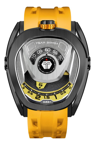 Reloj Tsar Bomba Chivalry Tb8213a Automático Intercambiable Correa Amarillo Bisel Negro Fondo Plateado/amarillo