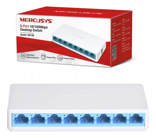 Swicht Mercusys Ms108  8 Puertos Rj45 Fast Ethernet 10/100mbs Mdi/mdix Half Y Full Duplex Mv Electronica