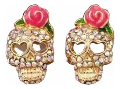 Aretes Calavera Rosas Dia Muertos Halloween Pack