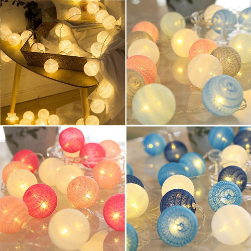 Guirnalda Esferas Hilo Guía Luces Led Tonos Celestes Azules