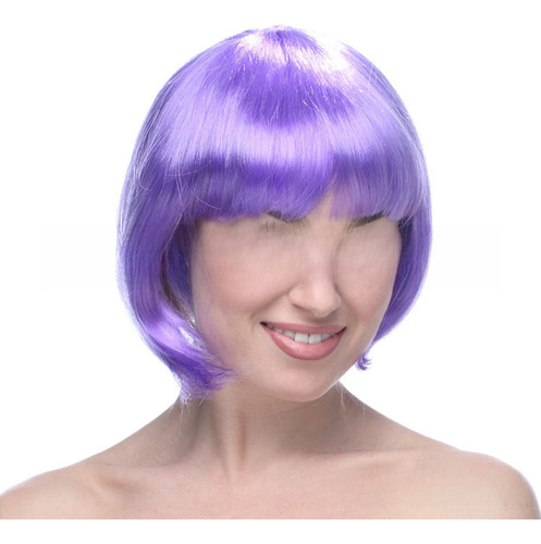 Peluca Morada Con Flequillo Para Fiestas, Talla Única